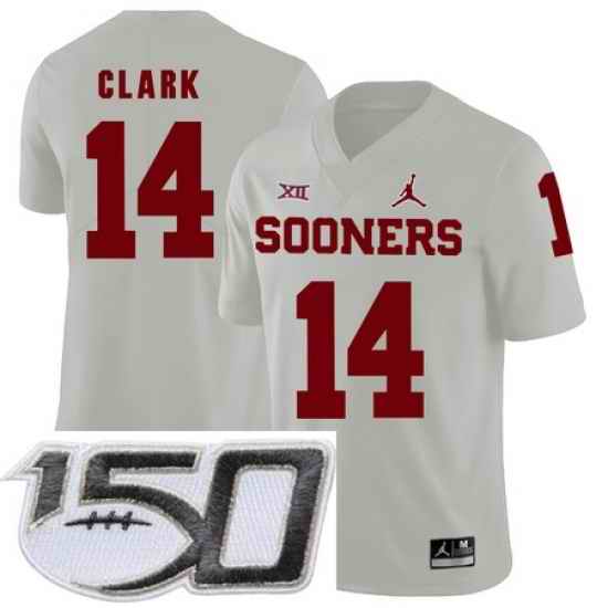Oklahoma Sooners 14 Reece Clark White College Football Stitched 150th Anniversary Patch Jersey